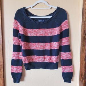 American Eagle Women's Size M Striped Cropped Chunky Knit Long Sleeve Sweater